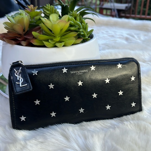 SAINT LAURENT Star Print Leather Zip around Long Wallet - Picture 1 of 9